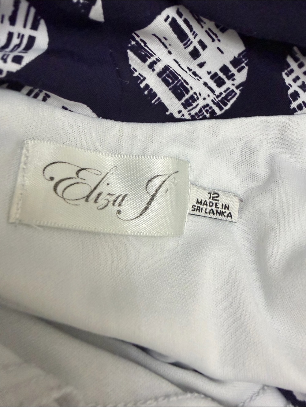 Eliza J Navy and White Wrap Midi Dress with Geometric Polka Dot Medallions - Picture 7 of 7